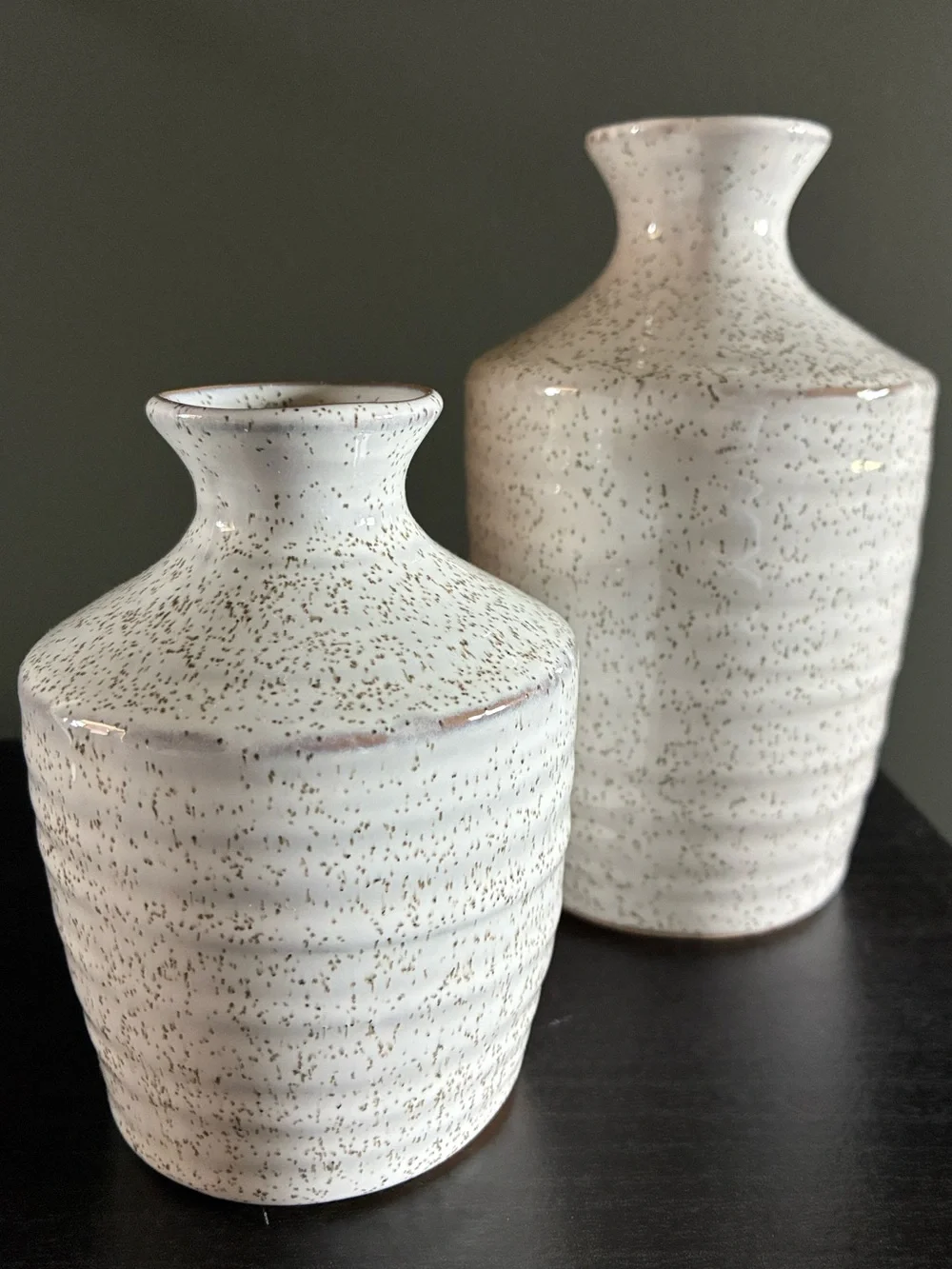 Neutral Speckled Ceramic Bud Vases (2)